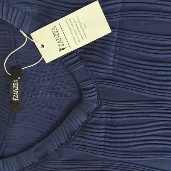 NWT Zanzea Navy blue Short Cap Sleeves Textured Top Size Small - Picture 5 of 6